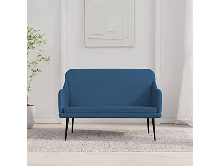 TEKGHUT Sitzbank Blau 110x76x80 cm Stoff mit Metallgestell und Armlehnen Gepolsterte Sitzflaeche, schraege Rueckenlehne, Armlehnen, robustes Metallgestell, atmungsaktiver Stoff
