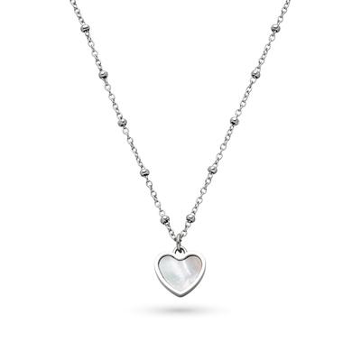 Kette mit Anhänger S.OLIVER "Pearl Heart, Herz", edelstahlfarben, perlmuttfarben, Halsketten, Damen, Edelstahl, L: 50 B: 3mm, mit Perlmutt, B:3mm