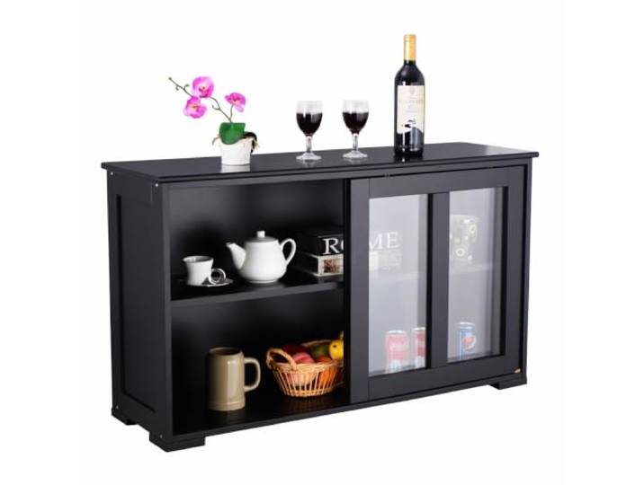 Helloshop26 Sideboard für die Küche, 106,7 x 33 x 62,5 cm, mit Schiebetüren, modern, minimalistisch, MDF, Schwarz, 20_0010818