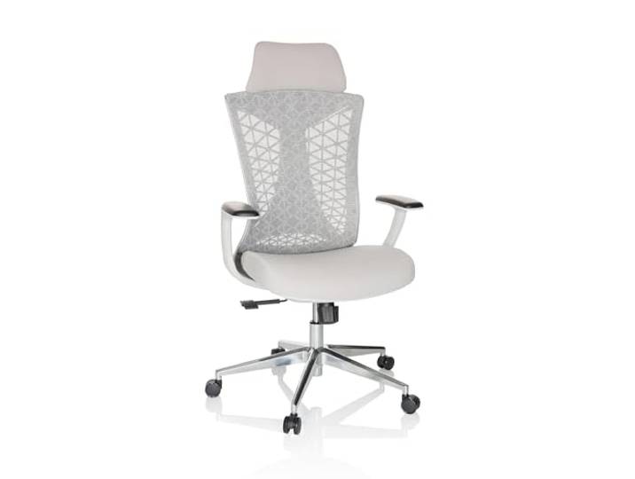 hjh OFFICE Profi Bürostuhl FALEO W Stoff/Netzstoff Drehstuhl mit Lordosenstütze, Kopfstütze höhenverstellbar, Grau 751012