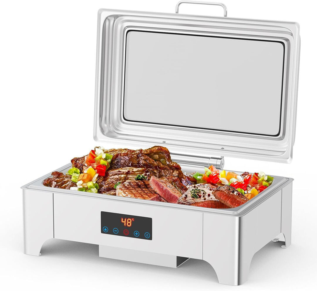 Ivy Bronx Chafing Dishes with Touchscreen & Visual Cover for Buffet, 9 QT Chafing Dish Buffet Set, Stainless Steel Chafers and Buffet Warmers Set for Parties wi Silver 25cm H