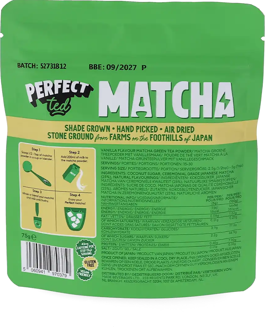 PerfectTed   Matcha Vanille - 75 g de poudre de matcha