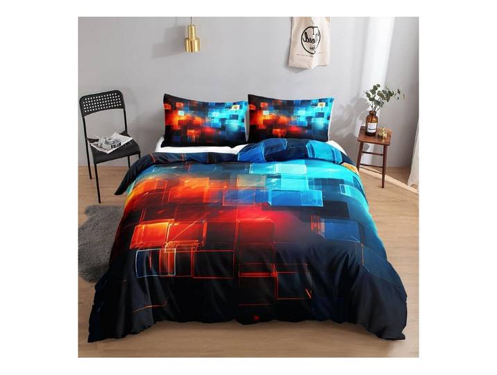LuxusKollektion Jugendbettwäsche Bettwäsche 200x200 Geometrie Würfel Schwarz Rot Blau