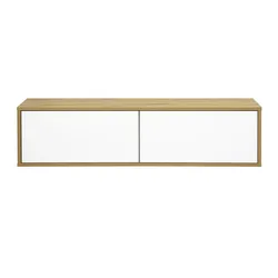 Wand-TV-Möbel in weißer Ausführung und hellem Eichenholz L120 cm FLEXO