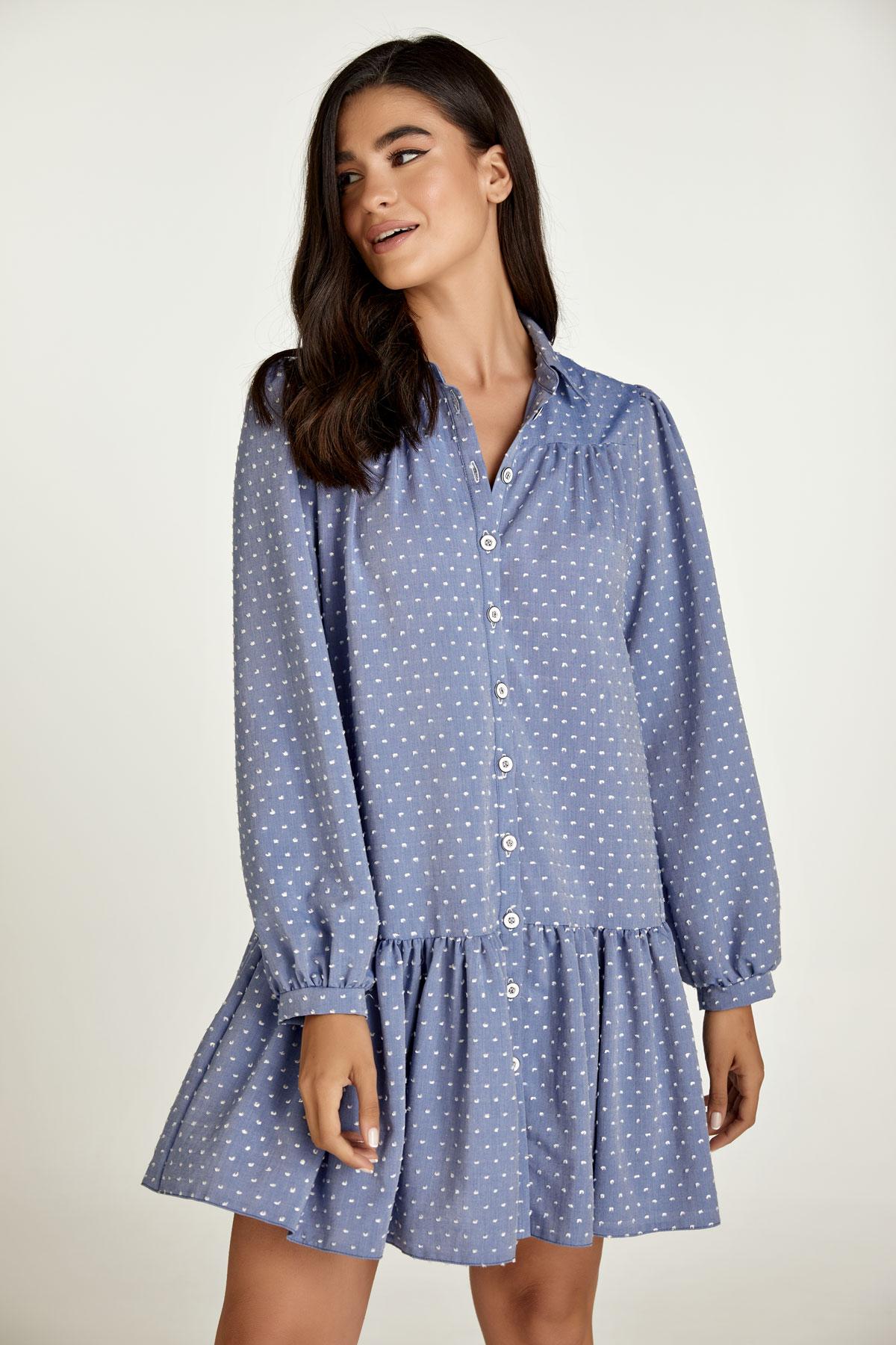 Denim stijl geborduurde jurk met knopen