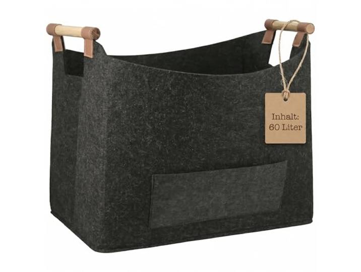 GILDE Holzkorb für Kaminholz groß Kaminholztasche Brennholzkorb aus robustem Filz – Kaminholzkorb– Altpapier Sammler Filzkorb groß – Anthrazit Dunkelgrau - 45 x 32 cm Höhe 40 cm