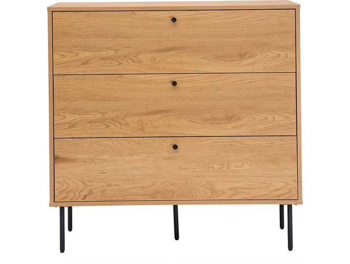 Commode finition bois clair chêne et pieds métal noir 3 tiroirs L100 cm PERNELLE