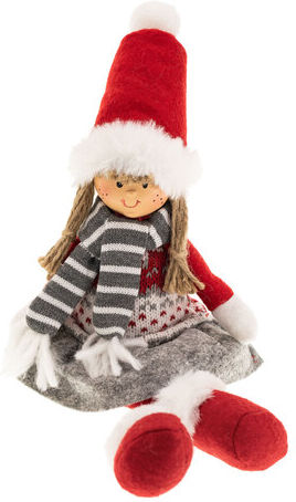 Mädchen-Figur aus Stoff, rot-grau, 19 cm