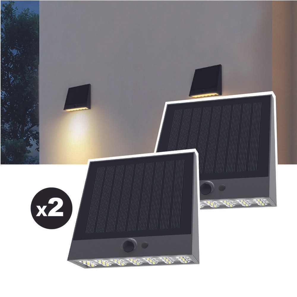 EZIlight Solar Wall S25 Set van 2 LED Wandlampen met Accentlicht voor in de Tuin