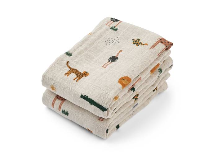 Liewood Couverture en mousseline Lewis Lot de 2 65x65 cm Safari sandy mix
