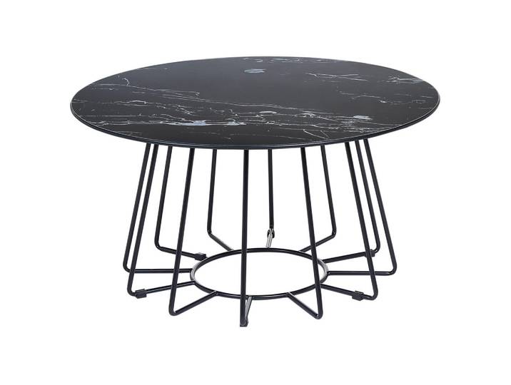 Beliani Couchtisch Marmor-Effekt schwarz 80cm Bernie, Schwarz, Weiß, Glas, 16x40x80 cm, Wohnzimmer, Wohnzimmertische, Couchtische