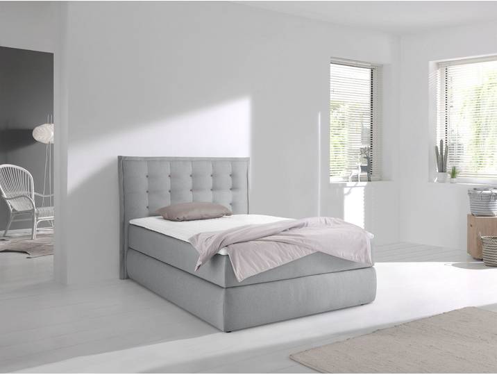 Boxspringbett, Feinstruktur, Grau, 155×210 cm, Modernes Kopfteil, Inosign  Sagres