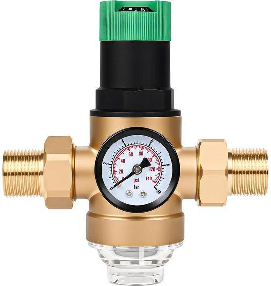 Koperen drukregelaar met manometer en filter - 3/4 inch - Goud