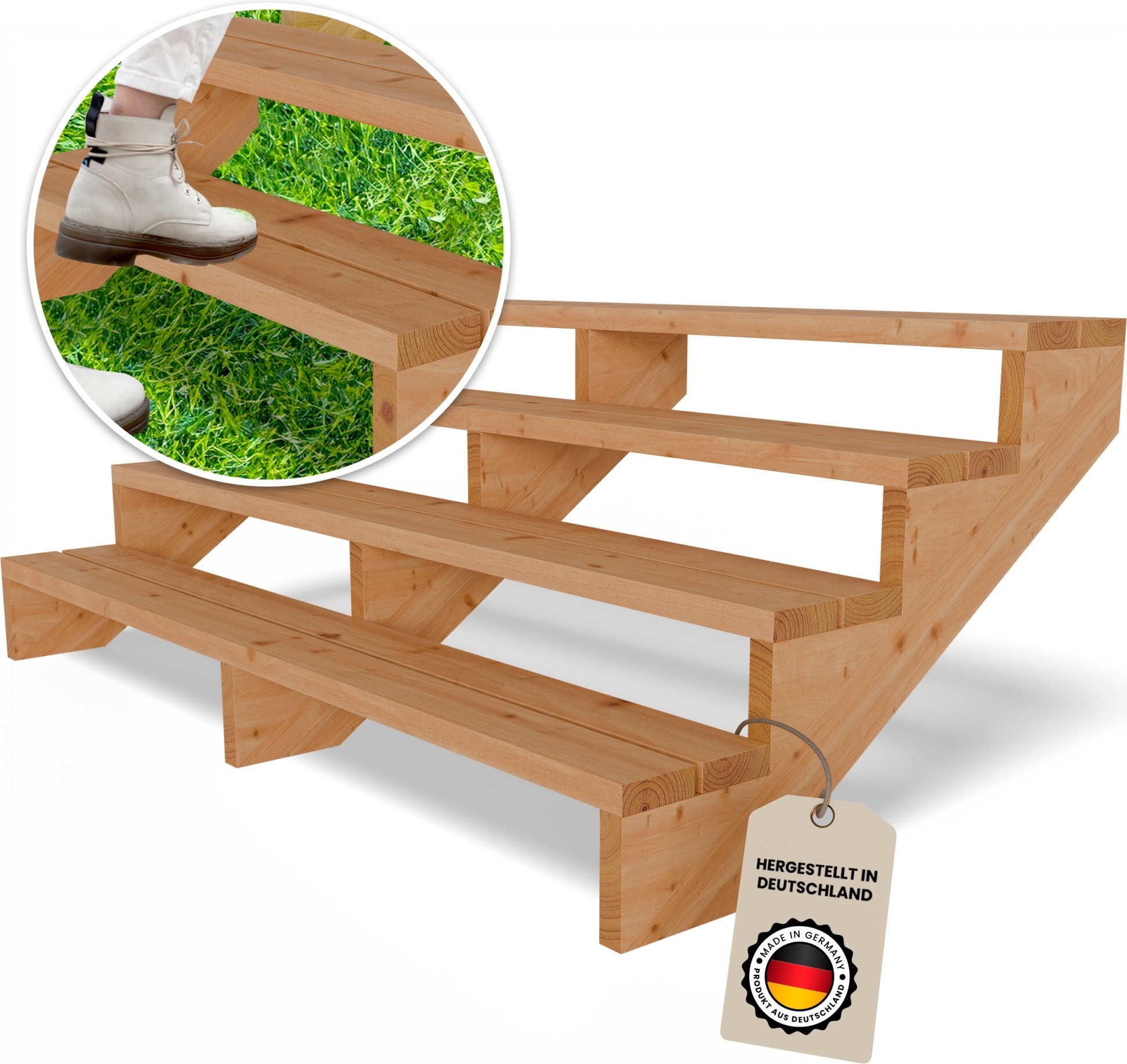 Terrassentreppe aus Lärche Treppe Stufen Wangentreppe Breite Größe: 4-stufig Breite: 190 cm