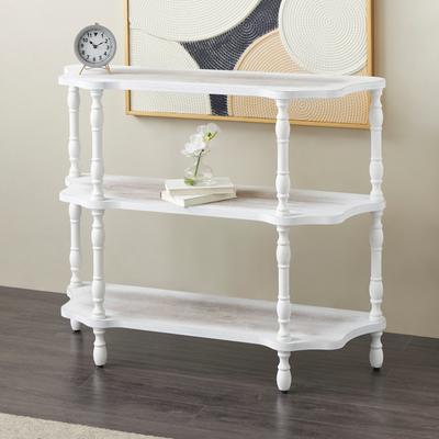 ARCILLA ELEMENTAL White Wooden Washed 2 Shelf Shelving Unit with Turned Legs and Wavy Corners