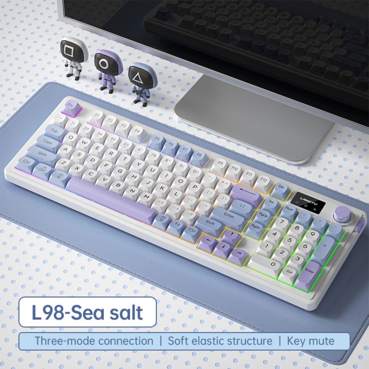 INF Clavier sans fil Bluetooth Tri-Mode 98 touches pour ordinateurs portables - Rétroéclairage RGB, Recharge USB-C, Membrane Bleu