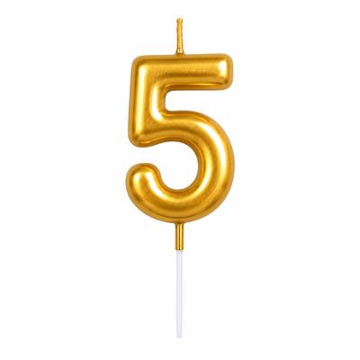 Hoffmann Tortenkerze Zahl "5" Gold mit Picker – Zahlenkerze