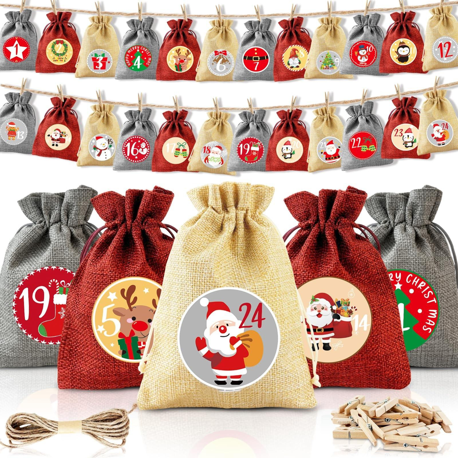 Set van 24 Jute Zakjes voor Adventskalender
