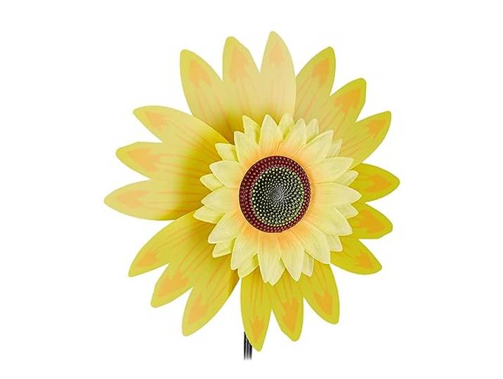 Relaxdays windmolen bloem, deco zonnebloem, voor kinderen, balkon, terras en tuin, tuinsteker, 70 cm hoog, geel