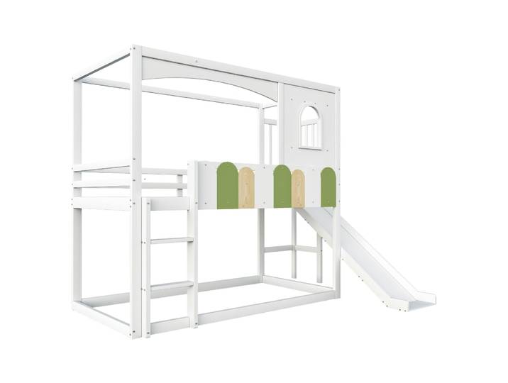 Lit superposé en pin multicolore toboggan sécurité 90x200cm