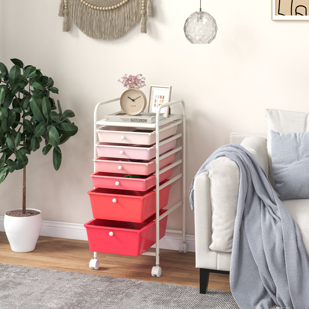 Metro 6 Drawer Storage Drawer Pink 75cm H X 33cm W X 37cm D