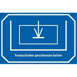 Aufkleber I Maschinen-Hinweisschild Frontschieber geschlossen halten, Folie, 150x100mm