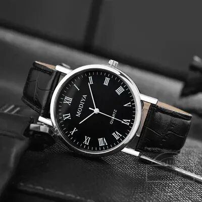 Quick Pick Pro Executive Classic Quartz Watch With Luxury Leather Strap For Men & Women black