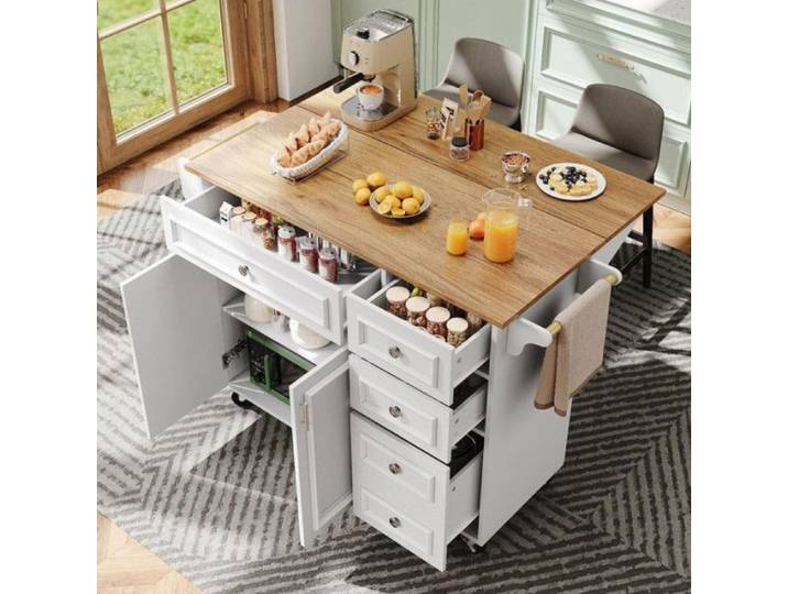 Ilot central 110×45-75×92cm Ilot central cuisine buffet a desserte à motif vintage table à manger avec rangement b ILOT CENTRAL