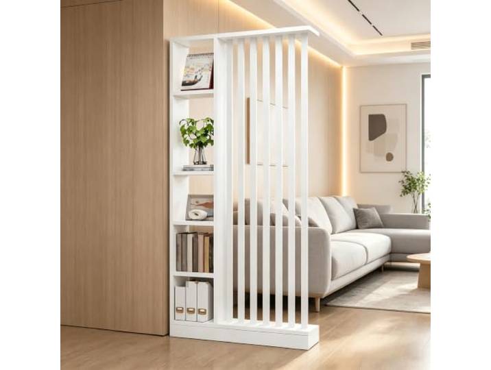 Raumteiler mit Regalen, Trennwand für den Eingangsbereich, Säule vom Boden bis zur Decke – freistehender Raumteiler mit Ablagefach, freistehende Dekoration für Schlafzimmer (A White + White, 100cm)