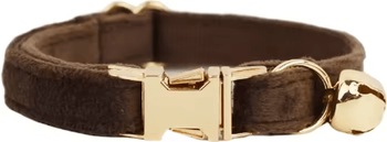 Inspire Picks Personalized Velvet Cat Collar With Engraved Name & Bow Bell coffee
