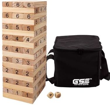GSE Games & Sports Expert "54-Piece Large Tumbling Timber. Giant Wooden Building Block Stacking Game for Kids & Adults - 7.5""x2.5""x1.25"" Blocks"