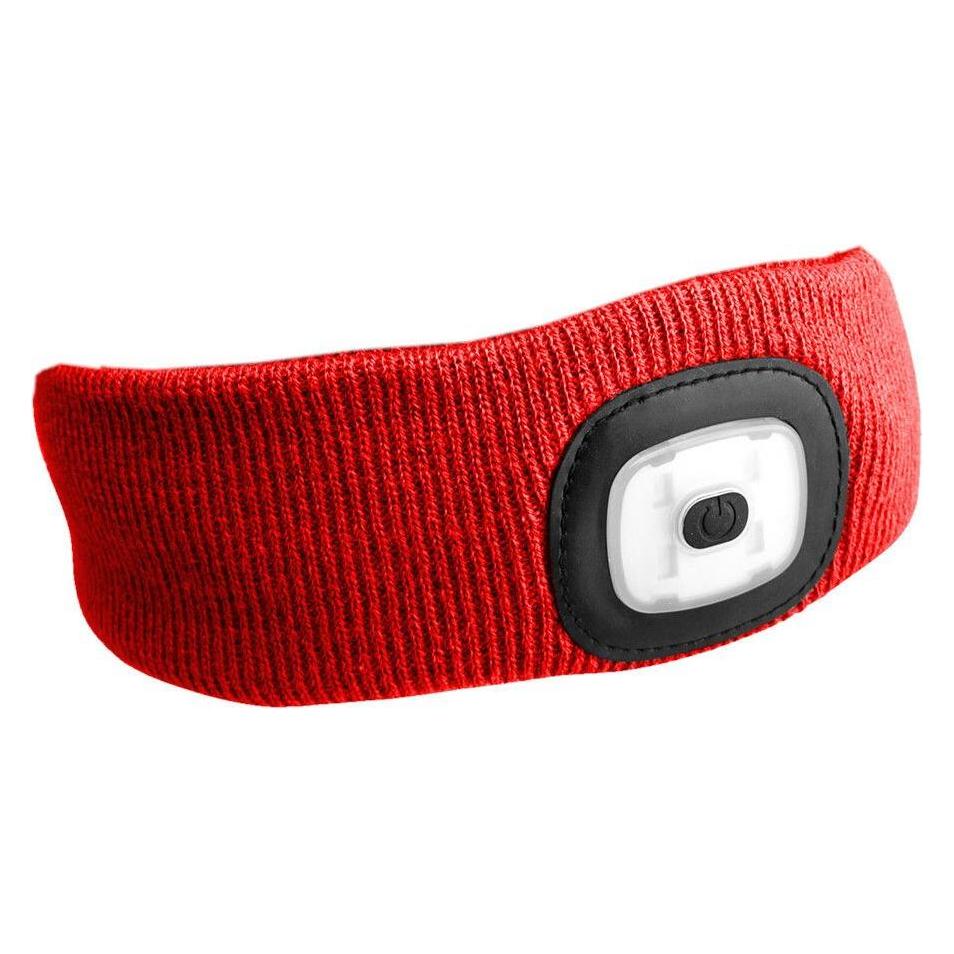 Sixtol Stirnband mit Stirnlampe 180lm, wiederaufladbar, USB, Universalgrösse, Baumwolle/PE, rot (180 lm) (SX5027)
