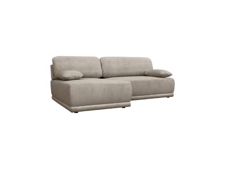 Banquette canapé d'angle gauche convertible 3 places velours côtelé avec coffre taupe - Nelson