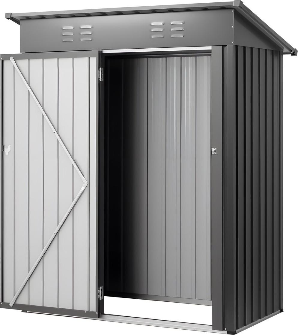1533 x 876 x 1815 mm Metall-Gartenhaus, Lagergebäude mit abschließbarer Tür und 2 Lüftungsschlitzen, Metall-Außenlagerhaus mit Schrägdach, Werkzeugschuppen, Außenlager für Hinterhof, Garten, Terrasse