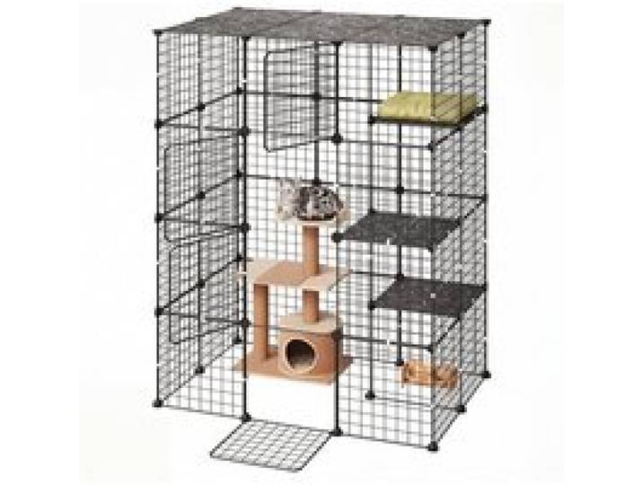 VEVOR Katzenkäfig Katzengehege 4-Stöckig Katzenauslauf 104,1x71,1x139,7cm, DIY-Katzenlaufstall Abnehmbarer Metallkäfig mit 4 Türen Ideal für 1-2 Katzen, Kätzchen Kleintiere Schwarz