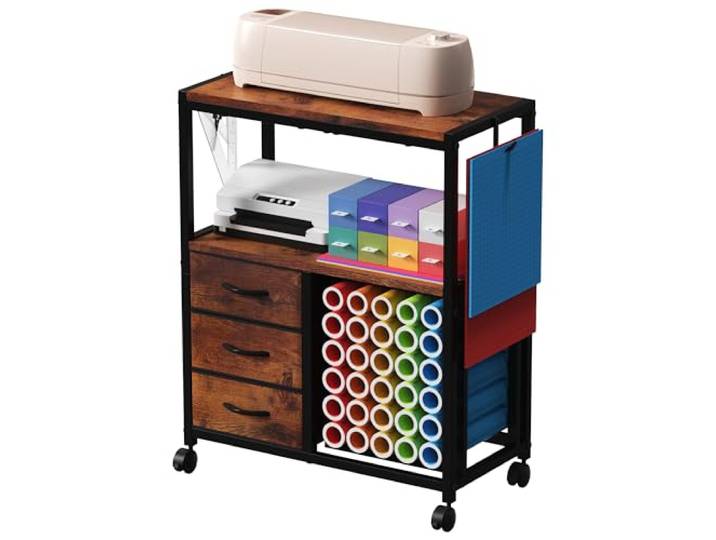 30 Vinyl-Rollenhalter für Cricut-Wagen, rollender Bastelwagen mit 3 Stoffschubladen, Bastelorganisation und Aufbewahrung, kompatibel mit Cricut-Maker-Maschine, Bastelschrank, Tischarbeitsplatz
