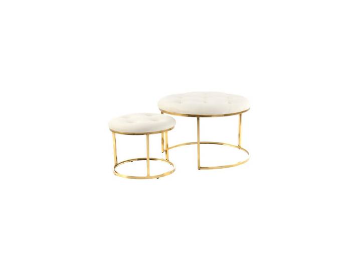 Kayoom Hockerset, Creme, Gold, Metall, 2-teilig, rund, 32-41 cm, Wohnzimmer, Hocker, Sitzhocker