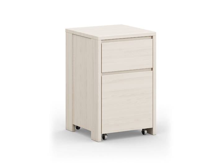 Naturwohnen Massivholz Schreibtisch- Container 69x44x45cm Natürlich Weiß Serie Arbor Schublade und Tür mit Soft Close mit bioola® colour