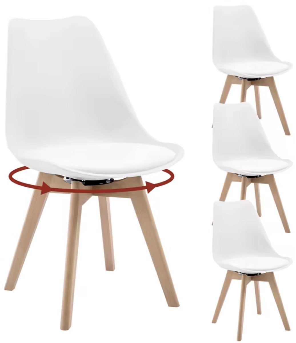 Set van 4 Varnox Draaibare Eetkamerstoelen – Kunstleer en Massief Hout – Wit