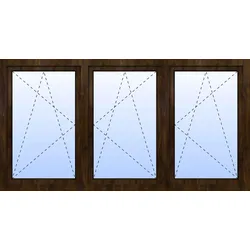 Kunststoff Fenster 3-flügelig VALENTIN 2-fach Verglasung Nussbaum holzähnlich innen öffnend Seitenunabhängig