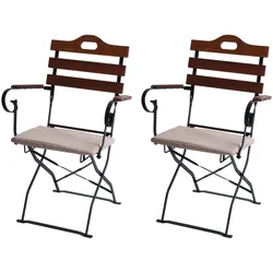 2er-Set Biergartenstuhl MCW-J40, Klappstuhl Gartenstuhl, Gastronomie-Qualität Akazie ~ braun, Polster beige