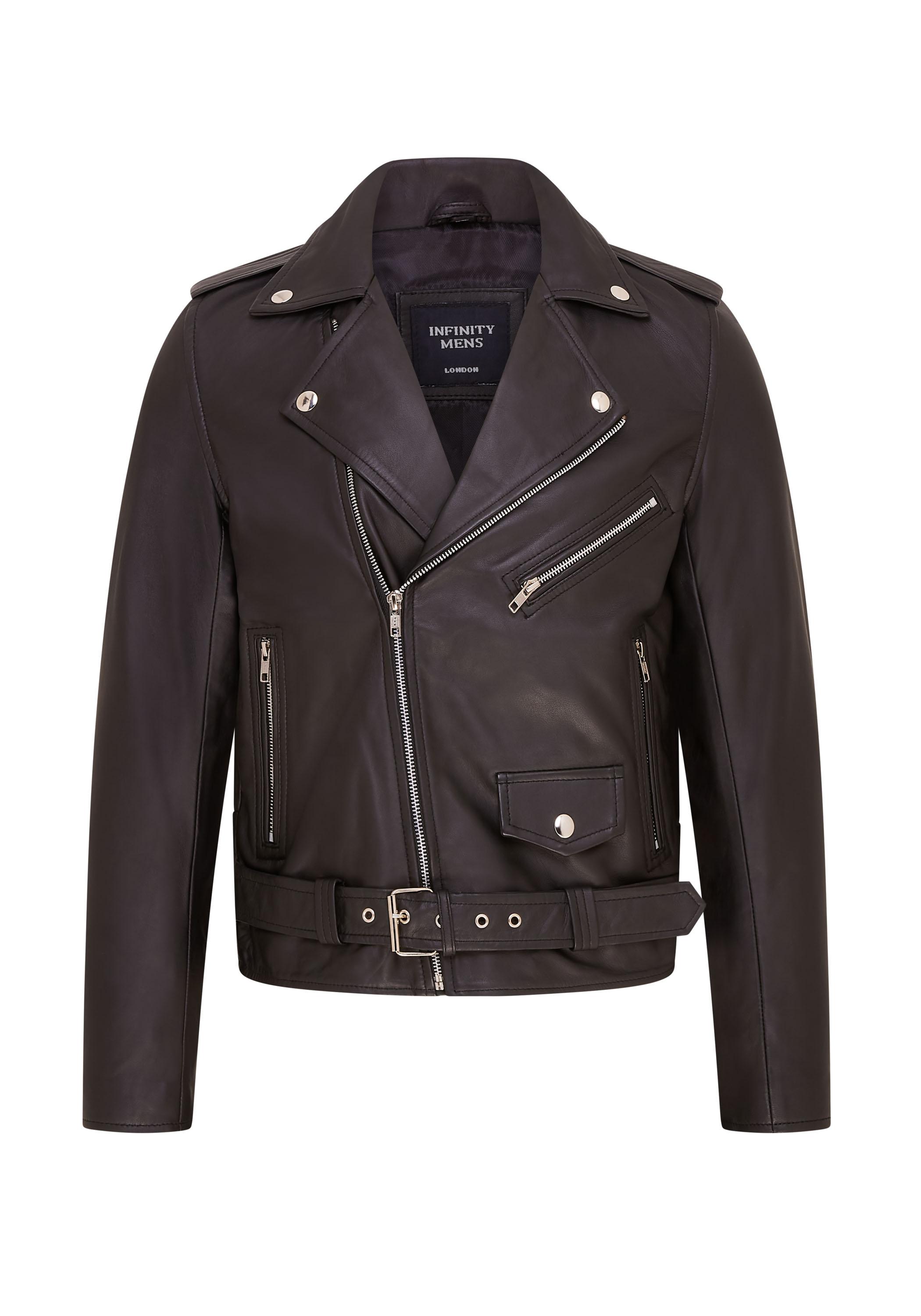 Schwarze klassische Brando-Leder-Bikerjacke für Herren – Heinola