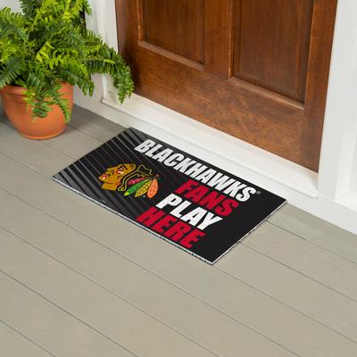 Evergreen "28 in. x 16 in. Chicago Blackhawks ""Fans Play Here"" PVC Door Mat"