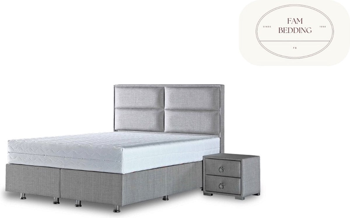 Fam Bedding Block Opberg Boxspring voor 2 personen, Zilver, 180 x 200 cm