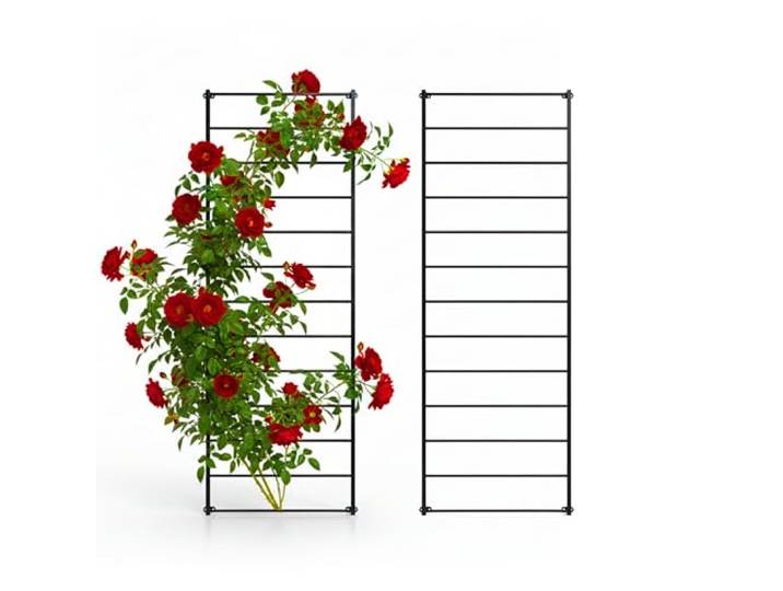 Relaxdays Treillis lot de 2\, treillis mural H x L 210 x 76 cm\, noir support plantes grimpantes\, fixation murale\, acier