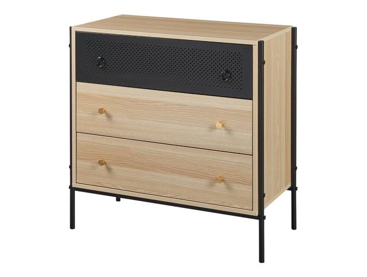 [en.casa] Kommode Tysnes, Eichefarben, Schwarz, Metall, 3 Schubladen, 80x80x40 cm, Kleinmöbel, Kommoden