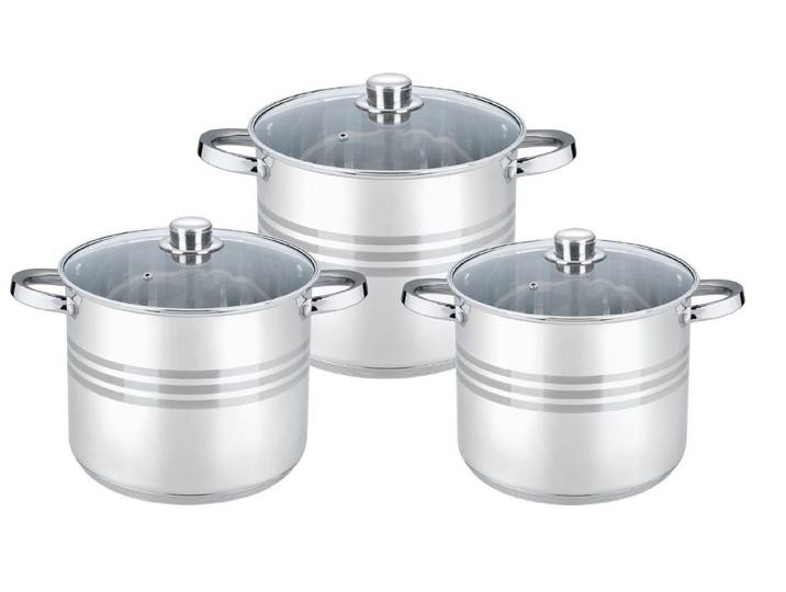 Cheffinger Topf-Set Cheffinger Kochtopf Pfannen Topfset Glasdeckel 6-tlg Induktion, Material: Edelstahl, Glas, Kunststoff
