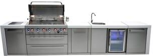Mont Alpi Grills "Mont Alpi 157""W Deluxe Stainless Steel Premium Outdoor Kitchen Island with Refrigerator Faucet & Sink + 44""W 6-Burner BBQ Grill"