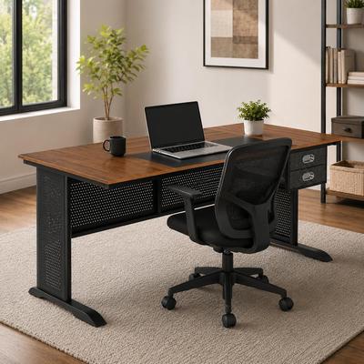 Aura "Modern Simple 2 Drawers Computer Desk, 63"" Metal Frame Writing Desk for Home Office Study"