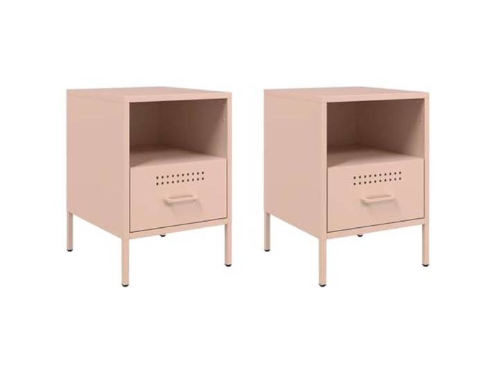 Fisinber Nachttisch 2er Set Rosa 36x39x50,5 cm Metall Beistelltisch Stabile Nachtkommode aus Kaltgewalztem Stahl im Industrie-Stil, ideal für Schlafzimmer und Wohnzimmer.
